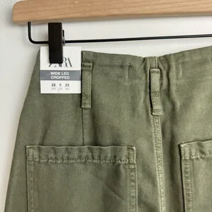 NWT ZARA Wide Leg Cropped Jean Pants Sz 0 Army Olive Green High Rise thumbnail 9