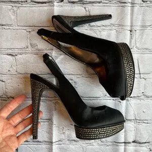 BCBG MAX AZRIA Black Sparkle Heels 7.5 WOW thumbnail 1