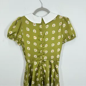 Smak Parlour Modcloth Retro Green Daisy Smocked Mini‎ Dress Peter Pan Collar NWT thumbnail 8