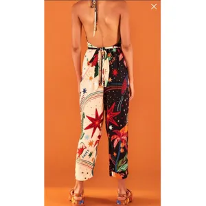 Farm Rio NWT Macacao Patch Zodiac Halter Jumpsuit Multi Color Astrological GG XL thumbnail 3