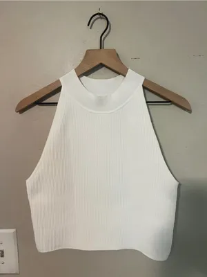 Aritzia Babaton Sculpt‎ Knit Mockneck Tank White Ribbed Size L thumbnail 2