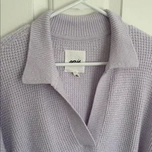 Aerie CozyUp Waffle Polo Oversized Sweater Lavender Dawn Small thumbnail 4
