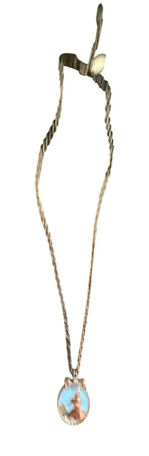 Disney Cinderella Silhouette Pendant‎ Necklace Gold Tone Blue Enamel Rhinestone thumbnail 1