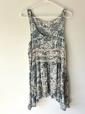 Intimately Free People White Blue Floral Voile Lace Trapeze Swing Tunic Dress thumbnail 2