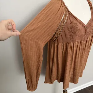 Free People Top Babydoll Embroidered Floral Braided Boho Festival Peasant Rust thumbnail 5
