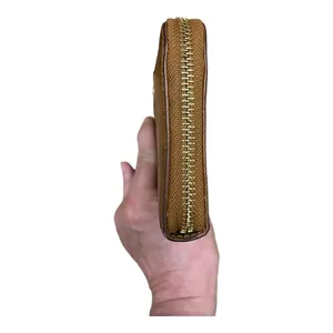 Tory Burch Continental Wallet Briwn Leather Zip Around Gold Logo Designer thumbnail 3