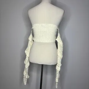 Nasty Gal- Off White Crochet Off Shoulder Lace Up Top thumbnail 5