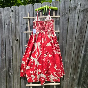 Red and white Print Cotton Strappy Dress Fit And Flare M thumbnail 7