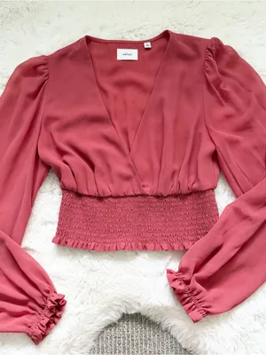 Aritzia Wilfred Rose-Pink Smocked-Waist Long Sleeve Wrap Top thumbnail 1