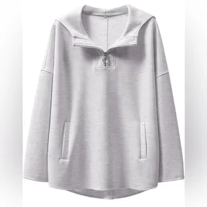 Gray oversized modern sporty chic simple travel hoodie 1/4 zipper pockets NWT M thumbnail 4