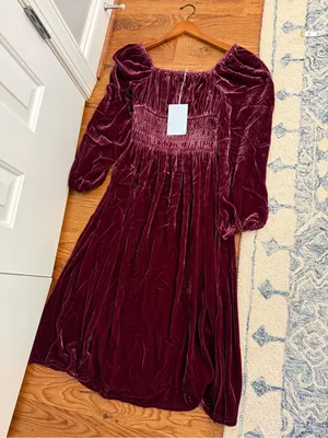 Hill House Home The Jasmine Nap Dress in burgundy velvet - XS - NWT thumbnail 7