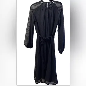 Long Sleeve Maxi Black Swiss Dot Dress Size Large thumbnail 3