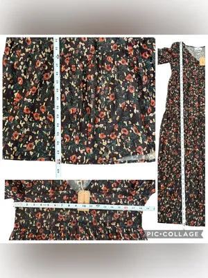 Natural Life Dress Size Small Brown Midi Floral V Neck Bell Sleeve Tiered Boho thumbnail 12