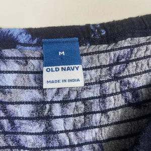 Old Navy Womens M Puff Sleeve Smock Long Sleeve Blouse Navy Blue Floral‎ Cottage thumbnail 3