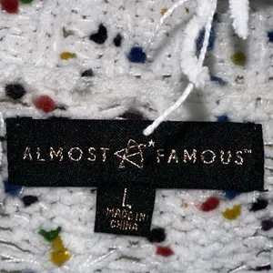 Almost Famous Cable Knit Cropped‎ Mockneck Sweater Large Confetti Distressed Hem thumbnail 4