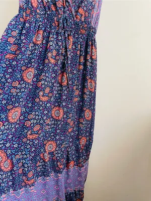 Joie Silk Floral Maxi Dress size S Boho Ruffle Strappy Blue Purple thumbnail 7