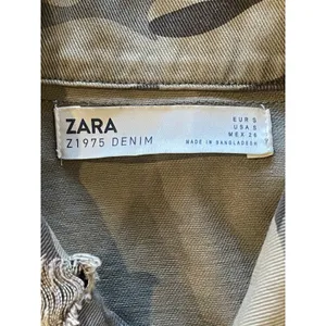 Zara Jacket Women Small‎ Green Camo Cotton Sequin Stripe Coat Streetwear Outdoor thumbnail 10