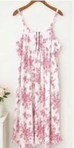Laura Ashley NWT Floral White & Pink Sleeveless Cotton Dress With Ruffle small thumbnail 1