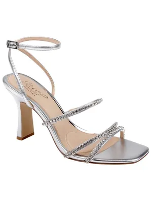 Jewel Badgley Mischka Heeled Sandal Studded Band Strappy Silver Metallic Gray 8M thumbnail 11
