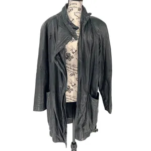 Vintage G-III Leather Fashions Oversized Black Leather Jacket Drawstring Waist thumbnail 3