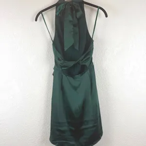 Selfie Leslie Satin Halter Bodycon Mini‎ Dress Jade Emerald Green Holiday Party thumbnail 4