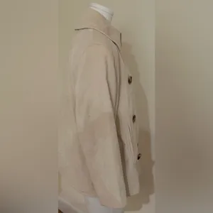 Ralph Lauren Cream Corduroy Double Breasted Pea Coat Jacket Sz M 100% Cotton. thumbnail 2