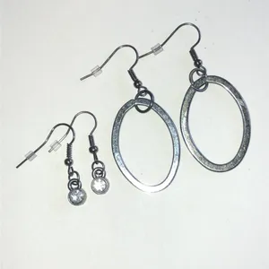 Dark Metal Oval Drop Earrings Set with Crystal Accent Drop Earrings thumbnail 4