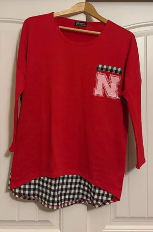 Nebraska Huskers Sweatshirt Women XS/S Gameday Couture Red Black and White Check thumbnail 1