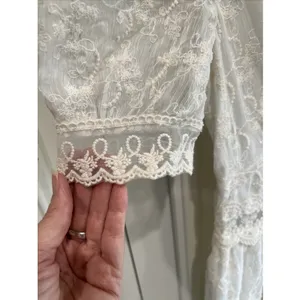 Womens White Lace Overlay Midi Dress Size Small Puff Sleeve Cottagecore Coquette thumbnail 3