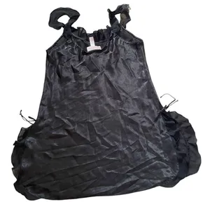 Oscar de la Renta Y2K Black Silky Satin Goth Glam Chiffon Ruffle Mini Slip Dress thumbnail 3
