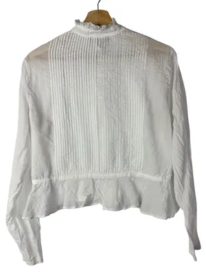 J. Crew White Lace Trim Cinch Waist Cotton Voile Long Sleeve Top S thumbnail 3