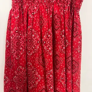 Women's Handkerchief Print Smocked Red Maxi Dress Size S/M thumbnail 13