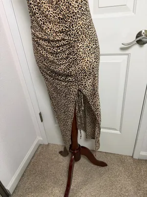 Leopard Print V-Neck‎ Slip Dress in Tan and Black thumbnail 6