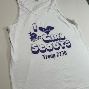 Girl Scouts Troop‎ Tank Top White With Purple Writing Size Medium thumbnail 2