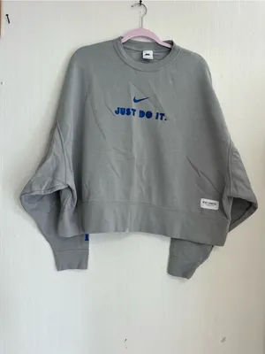 Nike Gray Crewneck Sweatshirt with Blue Logo thumbnail 2