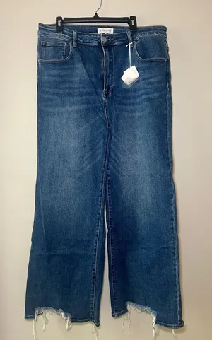 Risen Jeans Wide Leg Raw Hem Blue Jeans thumbnail 1