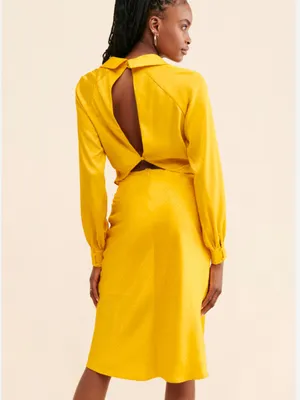 NWT Rare London Anthropologie Textured Golden Yellow Satin Tie-Front Dress thumbnail 2