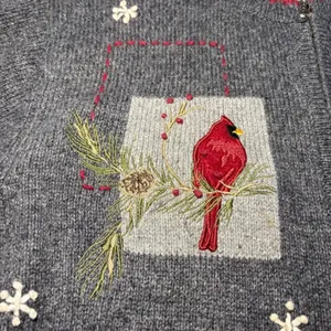 Croft & Barrow Embroidered Christmas Cardinal Sweater Womens XL Wool Angora Gray thumbnail 4