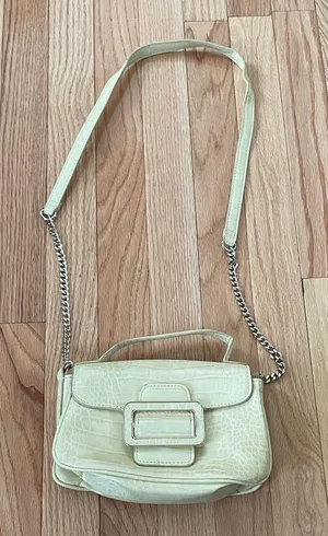 Zara Yellow Cream Mini Shoulder Bag Womens Croc Embossed Minimalist thumbnail 1