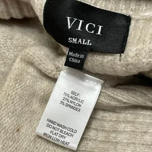 Vici Women's Beige Long Sleeve Tie Waist Knit Mock Neck Mini Sweater Dress S thumbnail 4