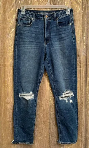American Eagle Dark Wash Stretch Ripped Mom Jeans Size 6 Regular thumbnail 1