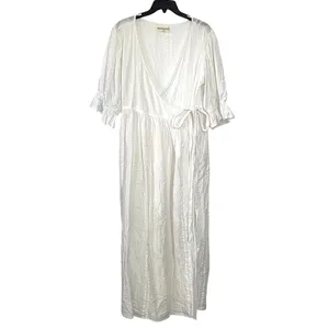 Daughters of India Uma Textured Cotton Wrap Maxi Dress White Size XL thumbnail 2
