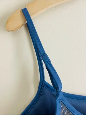 Aerie Sparkle Straight Scoop Swim Top Metallic Blue Silver Shimmer Bikini Size L thumbnail 8