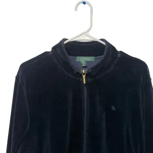 Lauren Ralph Lauren Black Velour‎ Full Zip Track Jacket Womens XL y2k bomber thumbnail 6