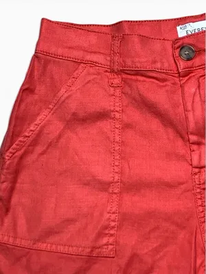 EVEREVE Womens Shorts 27 Coral Red Linen Blend High Rise Utility Pockets thumbnail 6