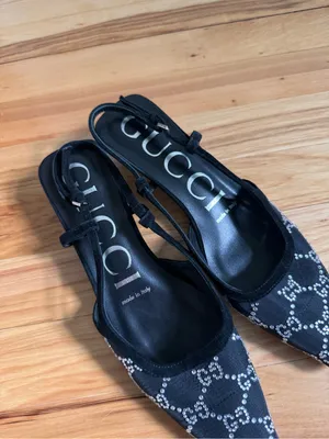 Gucci Tom GG Crystal kitten heel slingback shoes size 38 authentic thumbnail 3
