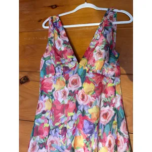 NWT Lulus Laraline Red Multi Floral Ruffled Cowl Back Maxi Dress Cruise Resort L thumbnail 6