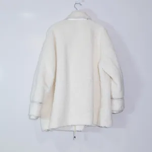 Maeve Anthropologie Faux Vegan Fuzzy Fur Cinched Waist Coat Jacket White Large thumbnail 4
