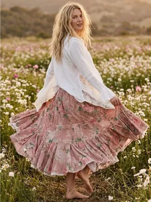 Free People Ethereal Dainty Cottage Bordeaux Floral Maxi Skirt Size XS thumbnail 1