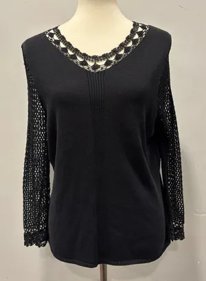 Whimsigoth goth black lace sleeve top mesh Sleeves, see through, size medium thumbnail 1